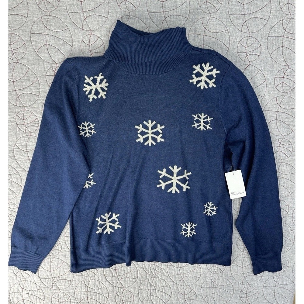89th + Madison Sweater Blue Snowflake Turtleneck / Women's XL